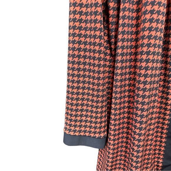 Susan Graver Liquid Knit Orange Black Houndstooth Cardigan Long Stretch Sz Large - Picture 2 of 4